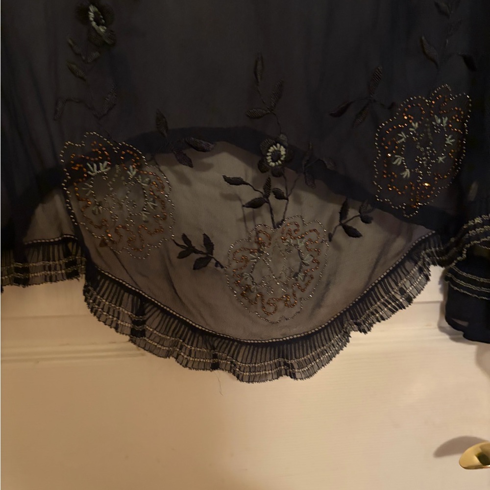 Source Unknown Sheer Navy Beaded Embroidered Blou… - image 4